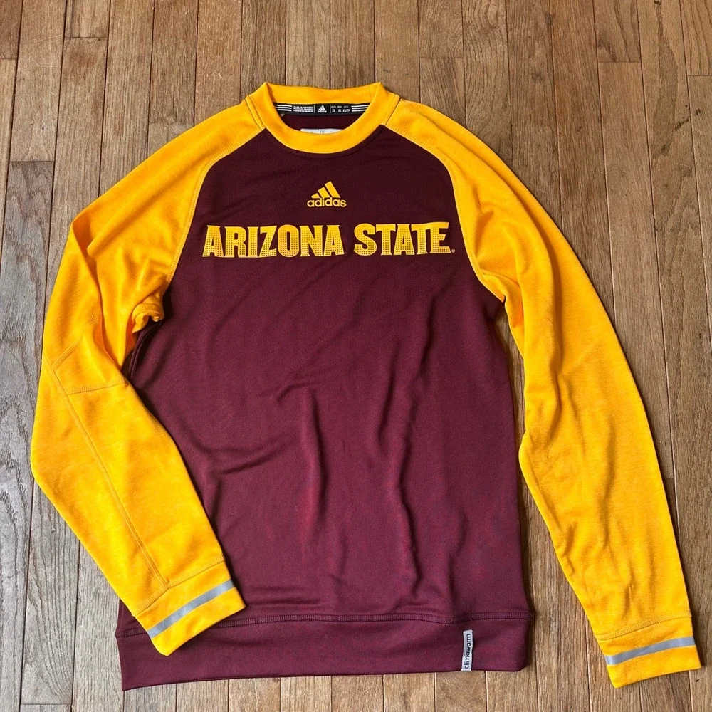 Adidas Arizona State Sun Devils Men XS Long Sleeve ClimaWarm Shirt Maroon Gold